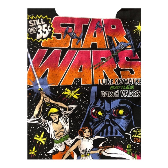 Star Wars Luke Skywalker battles Darth Vader graphic print black t-shirt size S - Picture 2 of 16